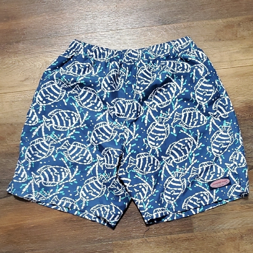 Vineyard Vines Blue and White Fish Pattern Swim Trunks